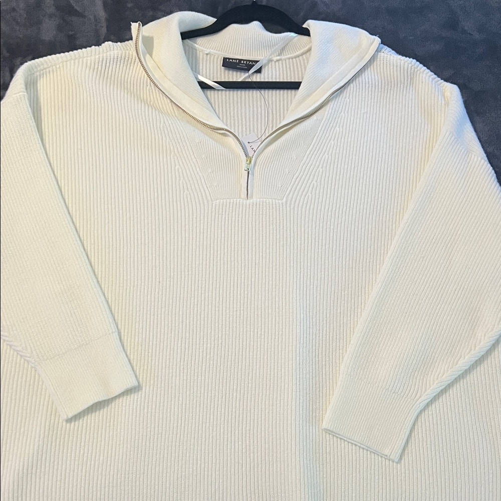 Lane Bryant Women's Cream Zip-Up Sweater